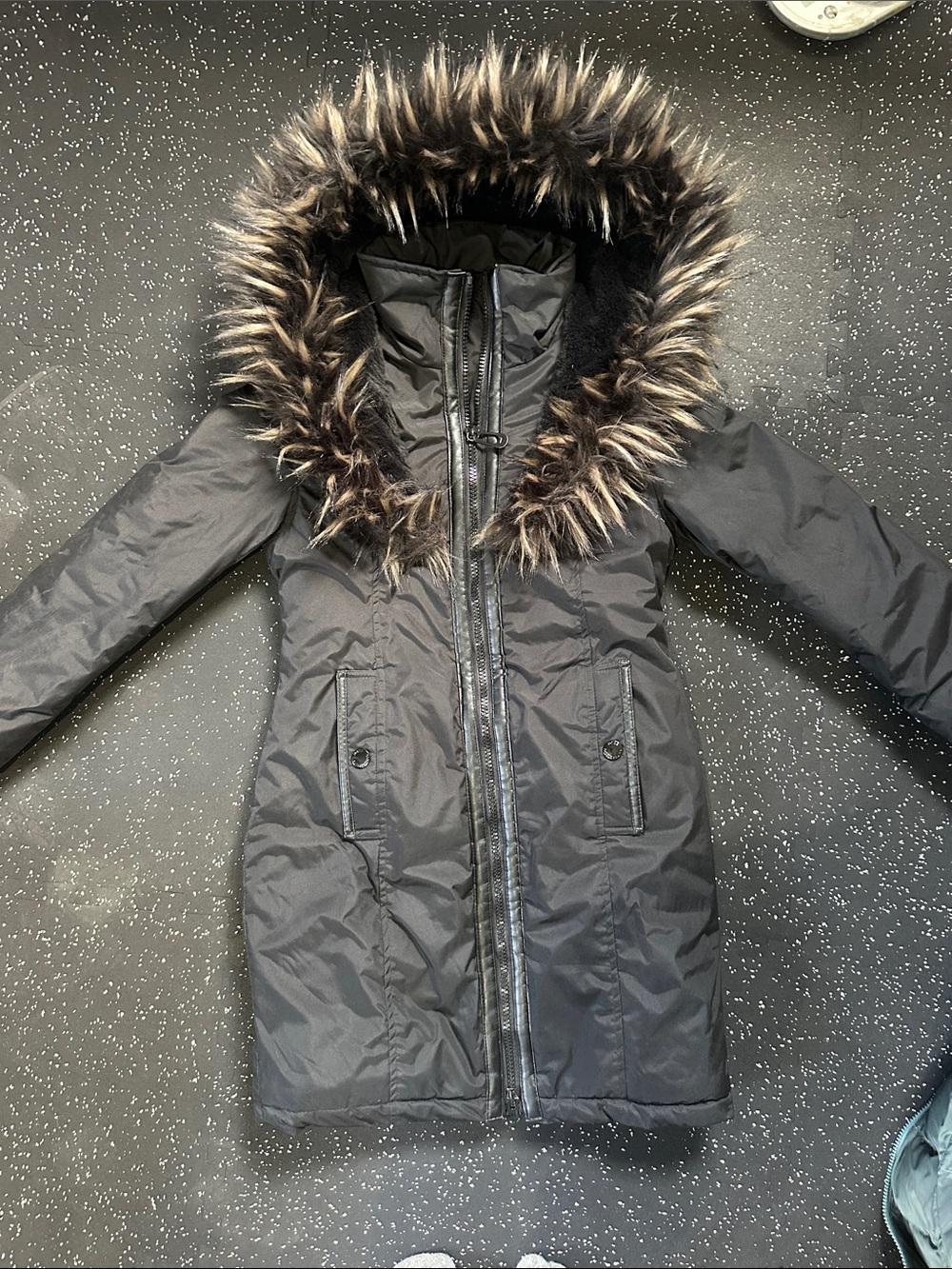 Noize Black Puffer Parka with Faux-Fur Trim Hood